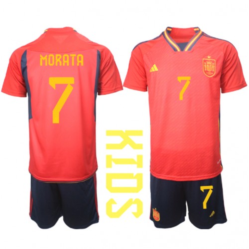 Dětský Fotbalový dres Španělsko Alvaro Morata #7 MS 2022 Domácí Krátký Rukáv (+ trenýrky)